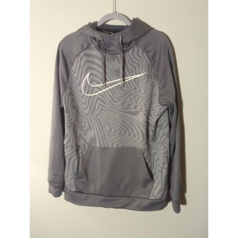 Nike Hoodie Men Med Gray Zebra Striped Dri Fit Center Swoosh Pullover Sweatshirt
